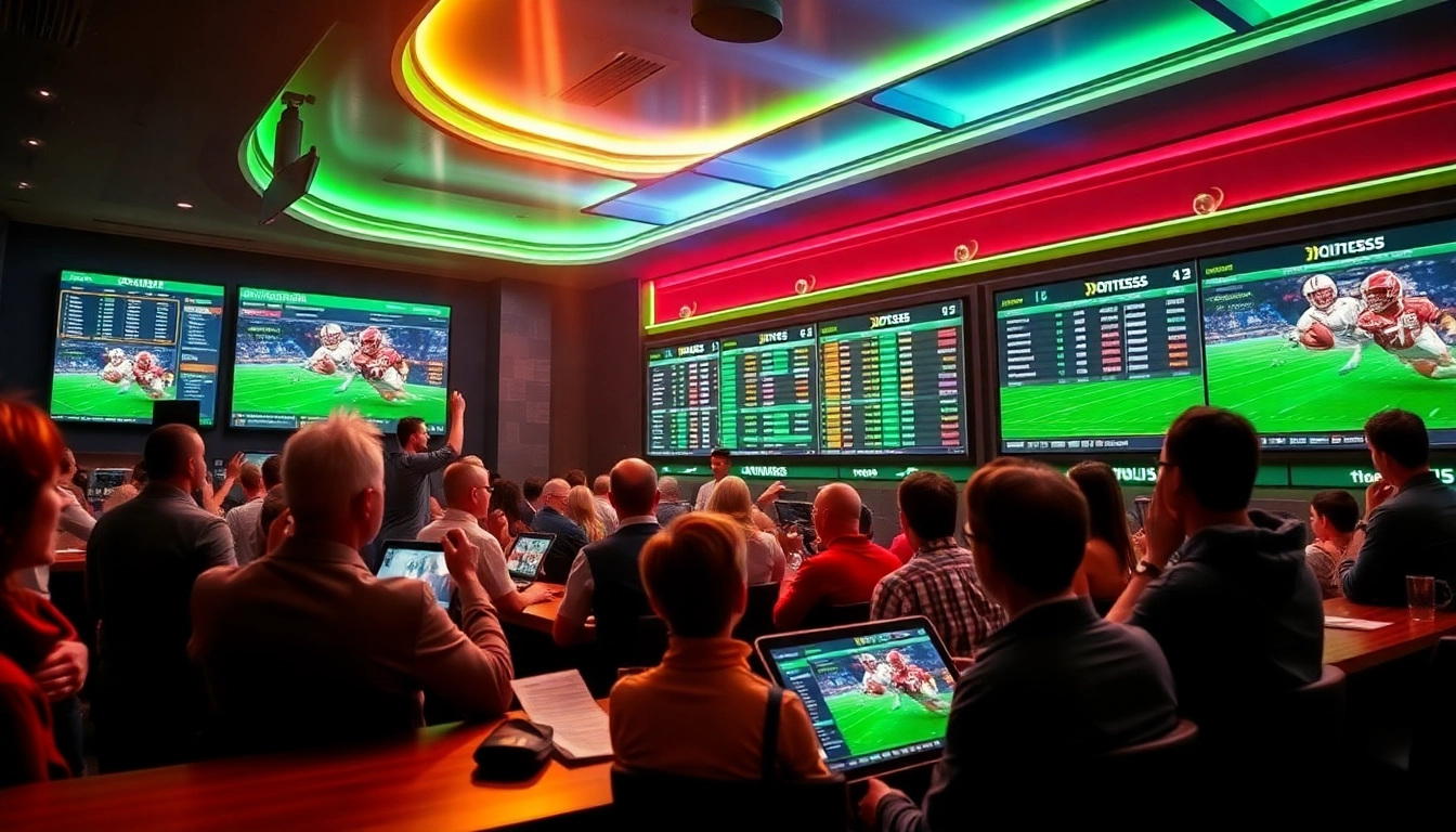 Sonic55 sports betting interface with fans placing exhilarating bets in a luxurious setting.