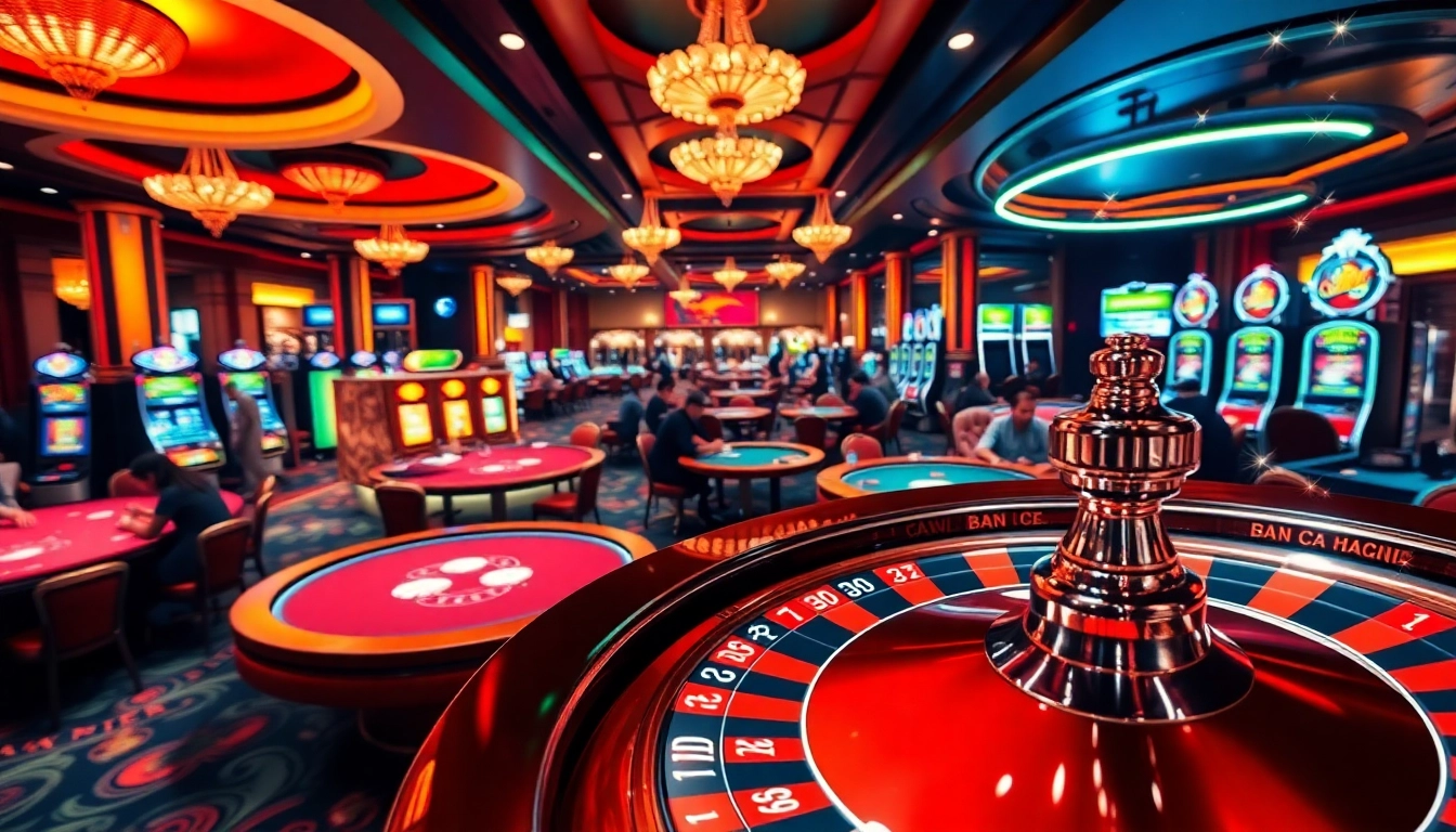 Players enjoying an exhilarating casino experience with vibrant tables, including "ban ca 30" betting slips that enhance the atmosphere.