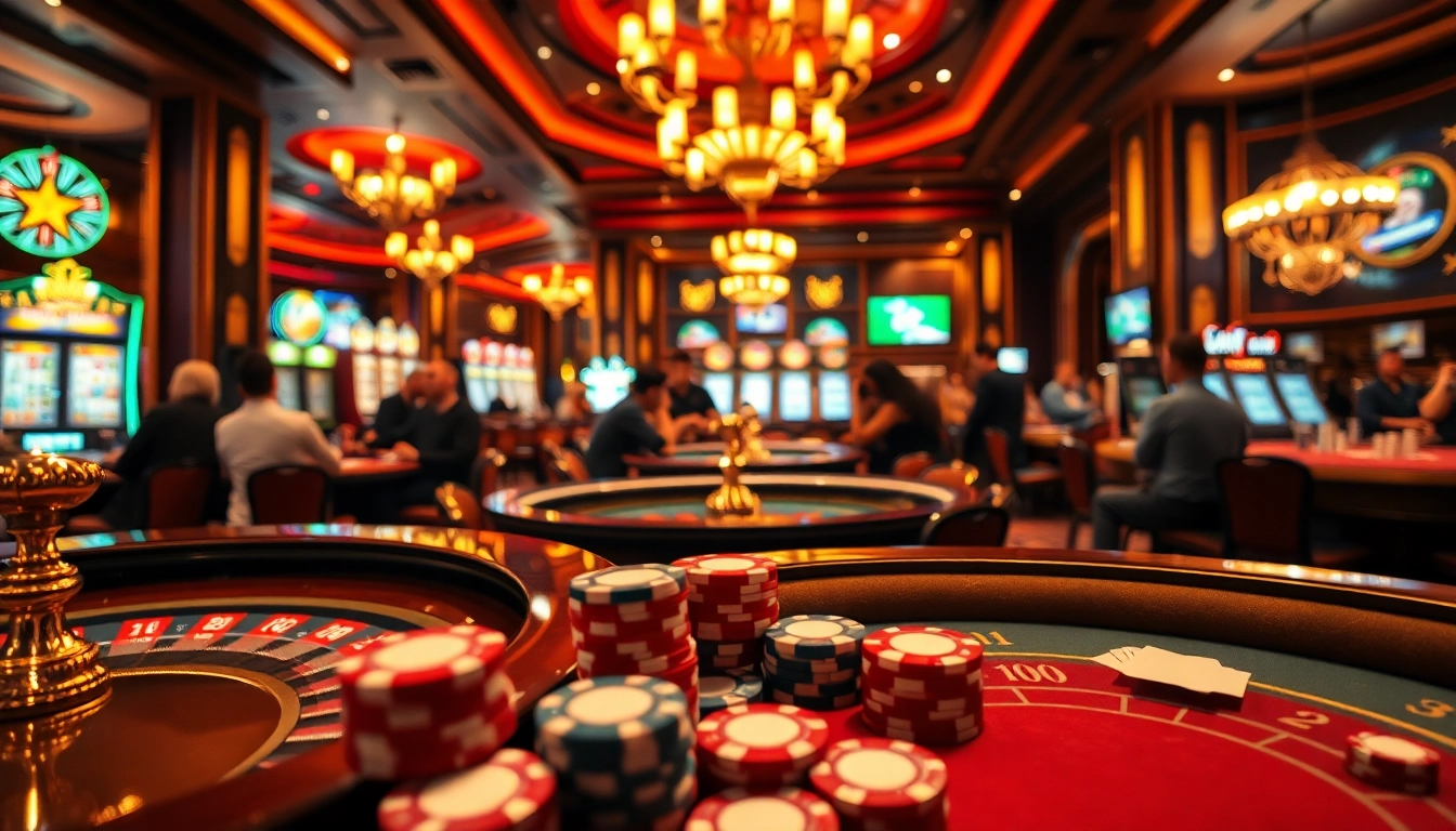 Bet88 casino action: players engaged at roulette and slot machines.