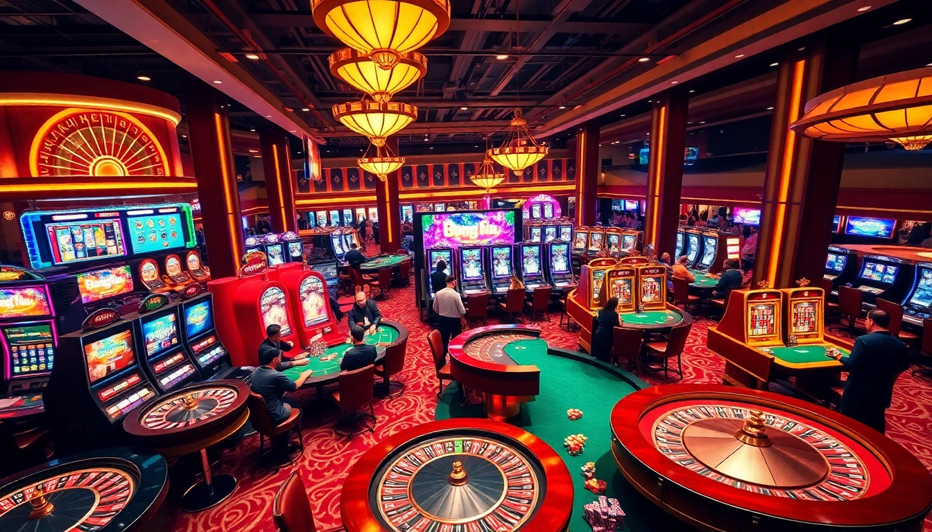 Experience the thrill of "bong da lu fun" at an exciting casino, filled with lively poker tables and illuminated slot machines.