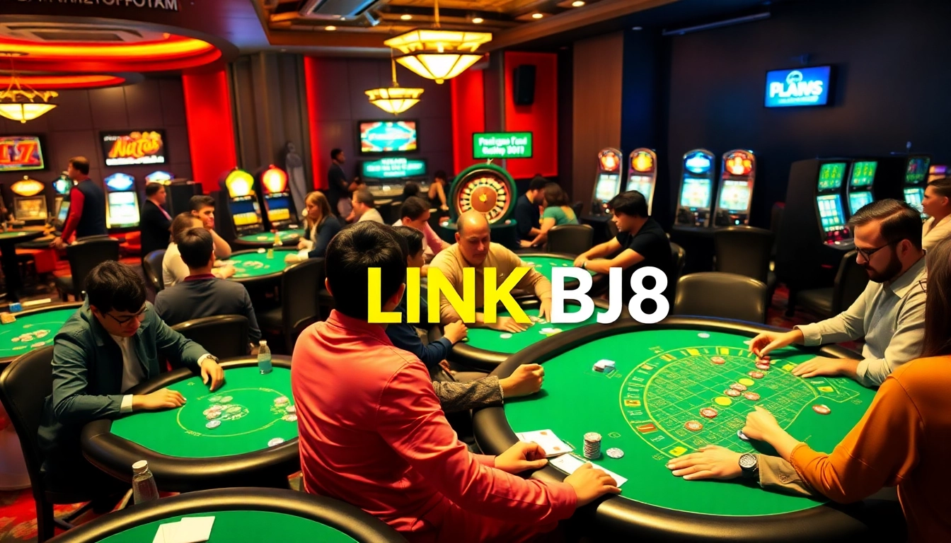 Experience the excitement at LINK BJ88 casino with players engaged in a thrilling poker game.