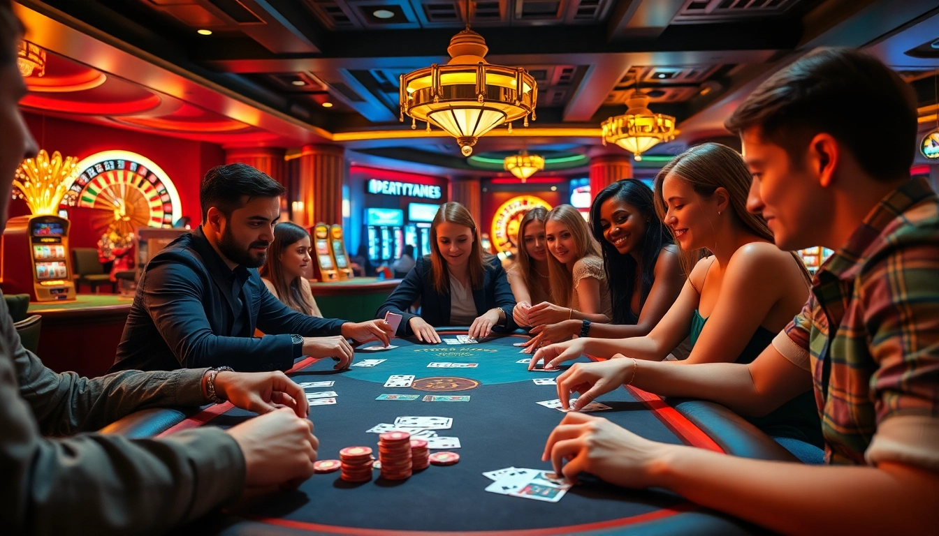 Spotbet enhances your gambling experience at a lively poker table with colorful chips and intense action.