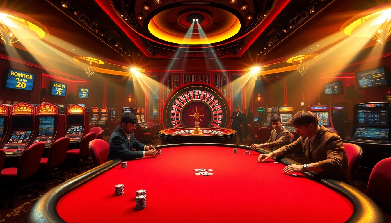 High-stakes poker game at a luxurious casino floor featuring https://123bvi.org/ betting activities.