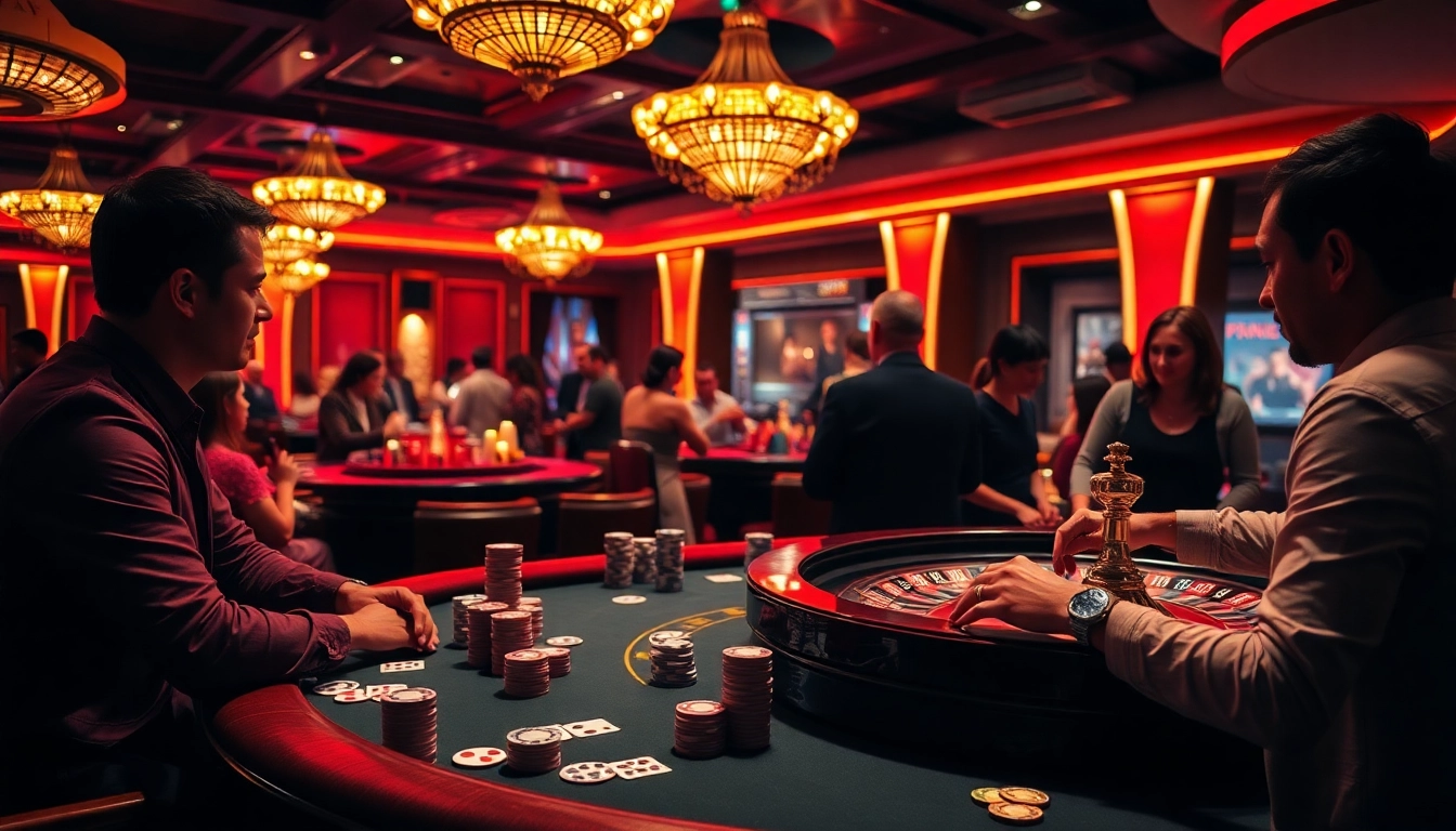 Players engage in chat +18 interactions at a poker table while gambling at a thrilling casino.