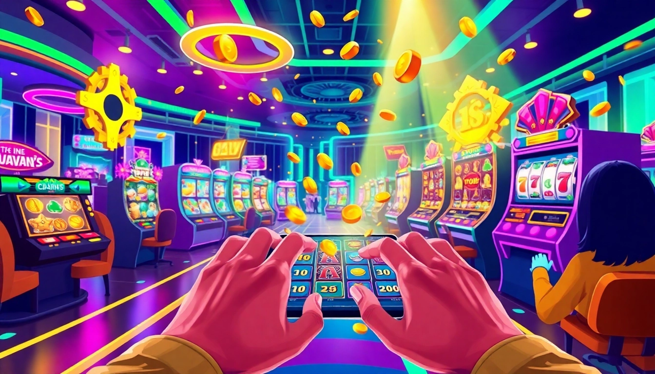 Discover the excitement of situs slot gacor with players celebrating big wins and colorful slot games.